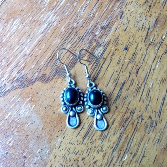 🍀Pair of Black Obsidian in Filigree Dangle Earrings - Picture 4 of 4